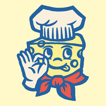 A happy chef made of swiss cheese